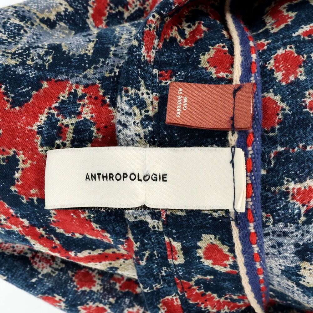 Pilcro Top Womens Medium Red Blue Ikat Lightweight Cotton Blouse Anthropologie - Picture 10 of 16